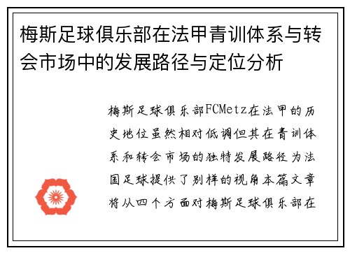 梅斯足球俱乐部在法甲青训体系与转会市场中的发展路径与定位分析