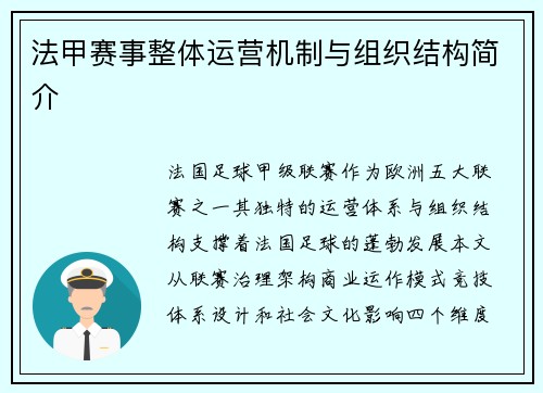 法甲赛事整体运营机制与组织结构简介
